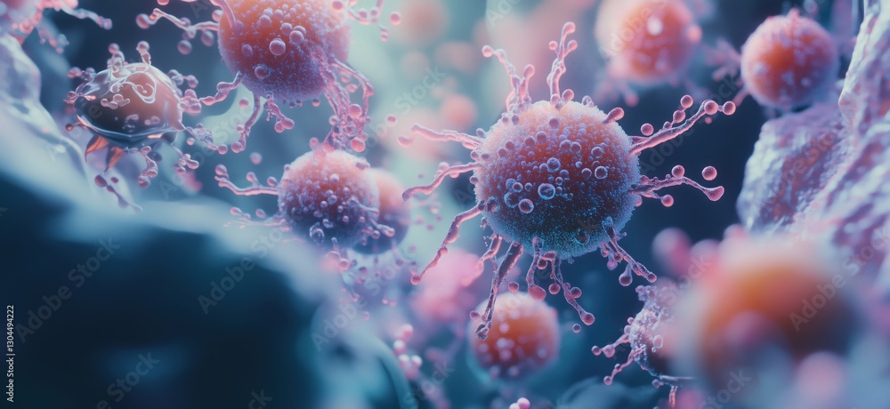 Aufkleber microscopic view of colorful virus particles in a cellular environment