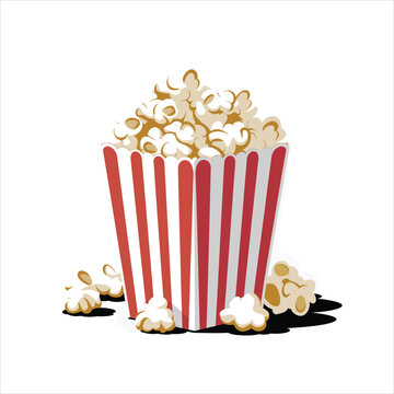 recommend clip art: popcorn bucket isolated on transparent background. Movie Theater Popcorn Box. Red and White Striped Popcorn Box. AI generative.