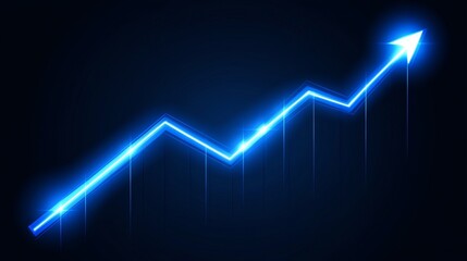 Neon Blue Upward Trending Line Graph on a Dark Background, Growth and Success Concept