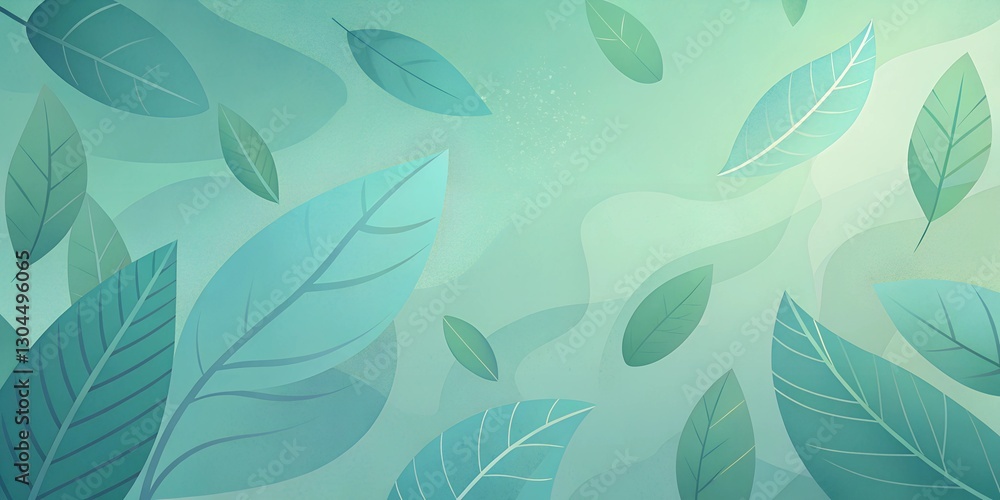 Poster elegant digital abstraction showcasing green leaves against a soft textured background in a calm and