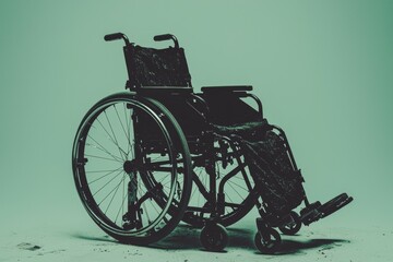 Fototapeta premium A picture of a wheelchair featuring detachable wheels and adjustable footrests set against a pristine white backdrop