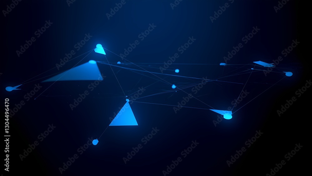 Poster dynamic blue geometric shapes in abstract digital space technology concept 3d visualization dark env