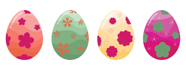 Yellow Green And Pink Color Easter Eggs With Flowers Decorations