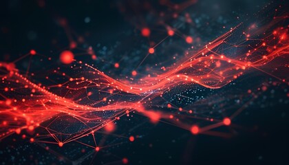 Dynamic flow of red light waves abstract digital art modern technology dark background close-up view visual innovation