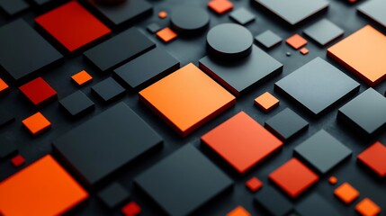 Abstract Geometric Shapes Dark Orange Red Black Blocks. AI Generated