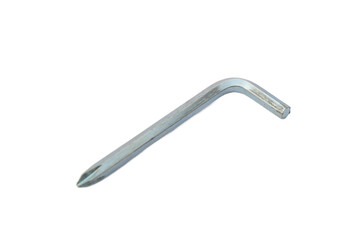 Bent Metal Nail at a Right Angle Isolated on White Background Construction Hardware Silver and Metallic Fastener