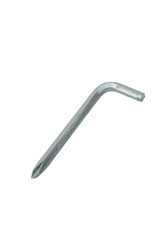 Close Up of Silver Metal Right Angle Tool Isolated on White Background Featuring Simple Construction and Clean Lines in Studio Lighting