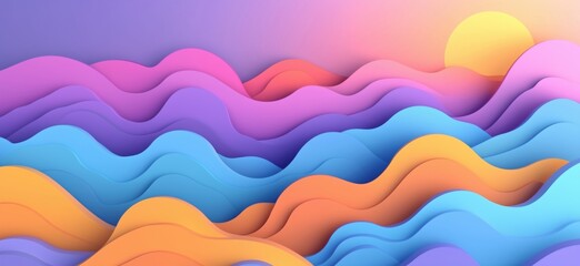 Fototapeta premium Colorful abstract waves with gradient hues and sunset background