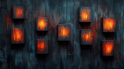 Fototapeta premium Burning Wooden Blocks Dark Wall Art. AI Generated