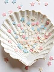 Delicate Shell Filled with Colorful Hearts and Stars for Festive Celebrations