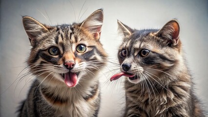 Curious Cat and Raccoon Showing Tongues: A Candid Wildlife Encounter