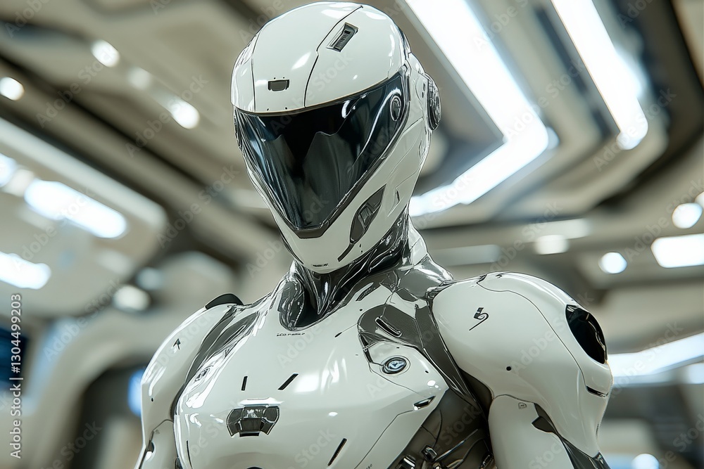 Poster Robot in futuristic setting with sleek design and advanced features showcasing technology and innovation