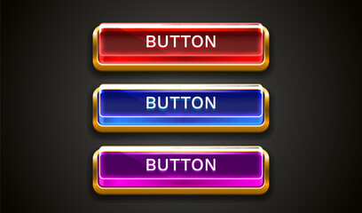 Light button, frame label, event bar casino, gold buttons with color. Vector illustration