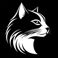Black and white silhouette of a cat in a minimalist style, where every element emphasizes its natural beauty and grace