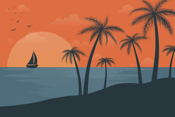 vivid sunset with palms