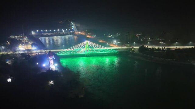 Haridwar Night Drone Shots | Aerial View of Riverbank City, India