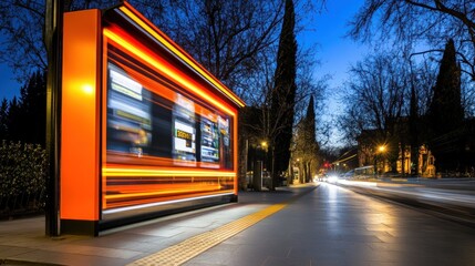 Obraz premium Night Cityscape: Vibrant Digital Billboard and Blurred Traffic