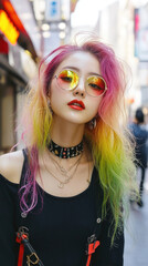 Obraz premium Portrait of a stylish young Japanese woman walking in Osaka street