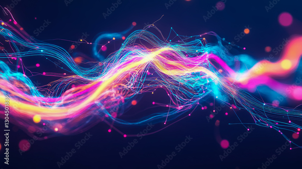 Poster data flow concept: an abstract network with luminous strands, ideal for a science blog or banner.