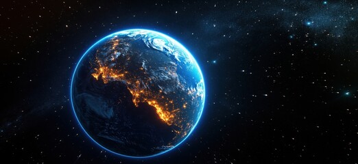 Obraz premium Earth illuminated at night showcasing city lights and cosmic background