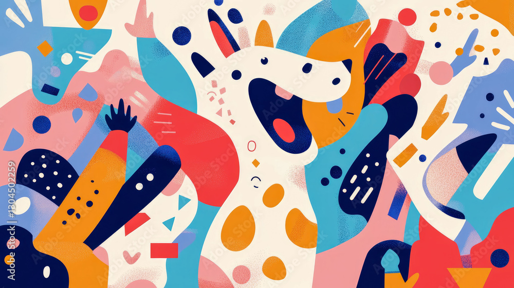Aufkleber playful abstraction: a lively composition of figures and shapes in a joyful color palette