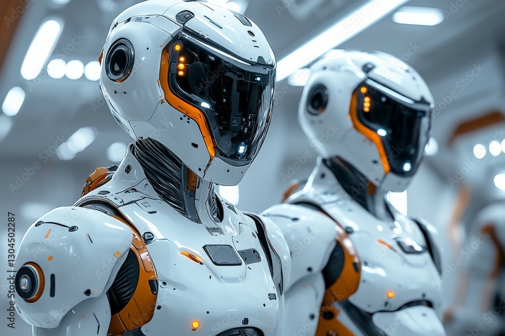 Aufkleber Robots in advanced technology lab showcasing futuristic design and functionality in a bright and sleek environment