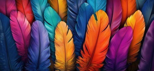 Colorful feathers in vibrant hues creating a stunning visual display