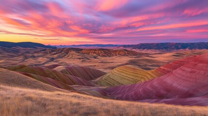 Fototapeta premium Painted Hills Sunset: Oregon's Colorful Landscape