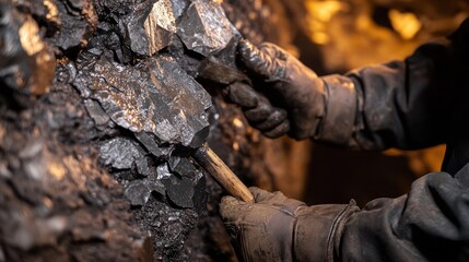 Fototapeta premium Coal Miner Extracting Coal from Mine Shaft
