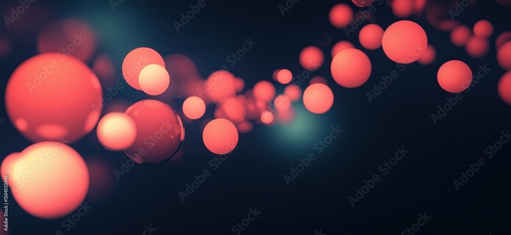 Poster abstract red spheres on dark background creating a dynamic visual flow
