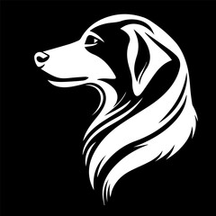 white silhouette of a Border Collie in profile on a black background, with an emphasis on the expressive features and smooth coat, emphasizing its intelligence and energy