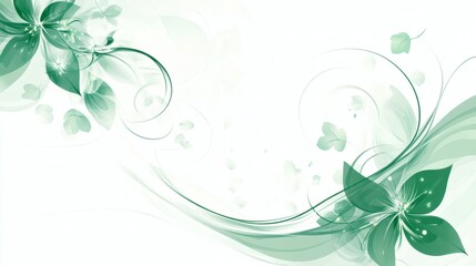 Elegant Green Floral Design with Soft Swirls and Petals