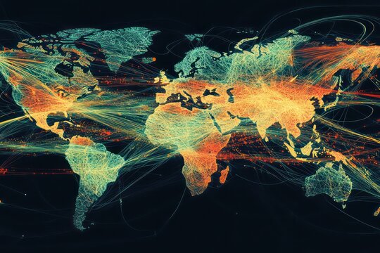 A global network illustration showing digital connections linking countries, representing how digital transformation is reshaping global communication.
