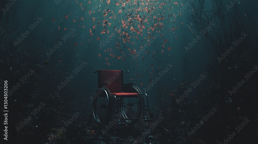 Poster a state-of-the-art, ai-powered wheelchair featuring autonomous navigation and a striking red design 