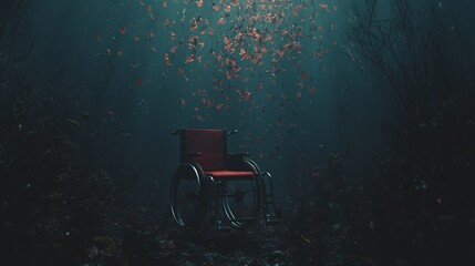 A state-of-the-art, AI-powered wheelchair featuring autonomous navigation and a striking red design is showcased in a futuristic setting, epitomizing the perfect blend of advanced technology and