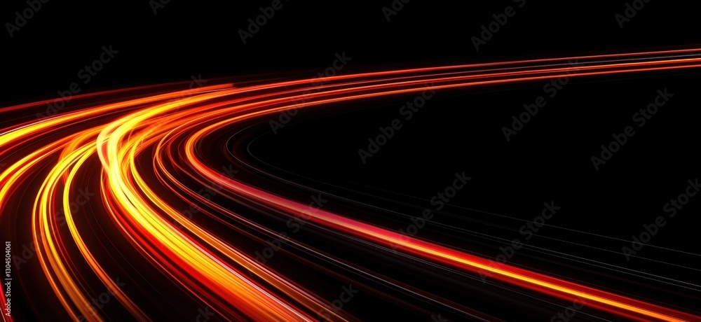 Poster dynamic light trails creating a vibrant abstract pattern on a dark background