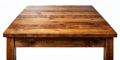 Dark Wooden Table Isolated on White Background, Empty Product Display, Clipping Path Included