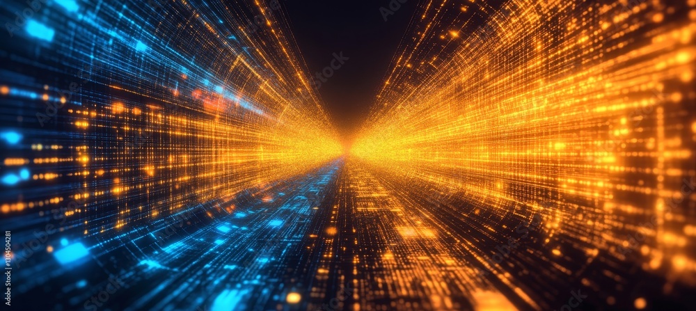 Poster abstract futuristic technology background with glowing data streams flowing in cyberspace tunnel