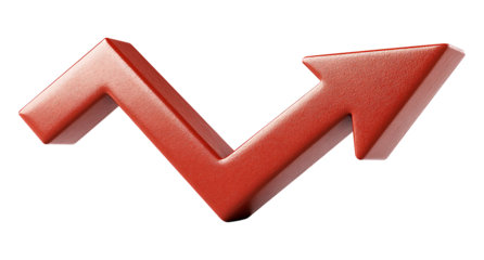 Red 3D zigzag arrow pointing upwards symbolizing growth and positive financial trends