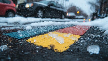 Distinctive crosswalk patterns, tactile surface features, texture, and accessibility elements