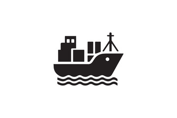 Obraz premium Container cargo ship black color vector silhouette illustration isolated in white background