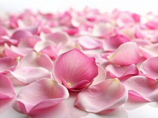 Delicate Pink Rose Petals Scattered on White Background - High-Resolution Stock Photo
