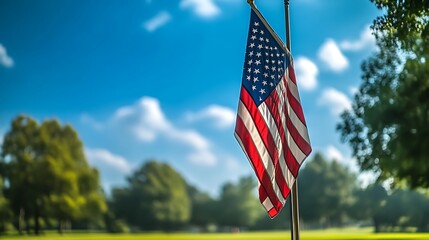 Flag waving on field with sky