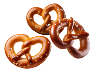 Fallende Bretzeln isoliert auf weißen Hintergrund, Freisteller