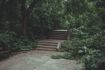 The facility includes a ramp for wheelchair access and an adjacent staircase for others