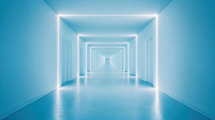 Obraz premium Futuristic Blue Corridor: A Serene and Endless Passage Illuminated by Glowing Lines