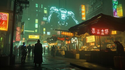 Obraz premium Cyberpunk City Street Night Market