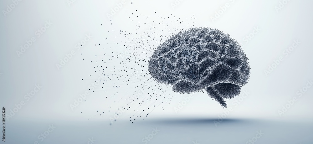 Poster 3d abstract representation of brain made from particles illustrating cognitive processes