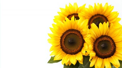 Closeup Vibrant Yellow Sunflowers on White Background