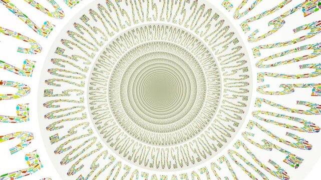 2025 was created using real colorful glass bottles to create an animation that has an infinite pseudo depth spiral descending effect